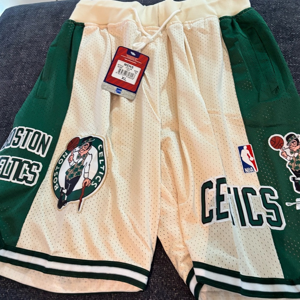 Just Don Hardwood Classics Boston Celtics Green and Cream Basketball 🏀 Shorts